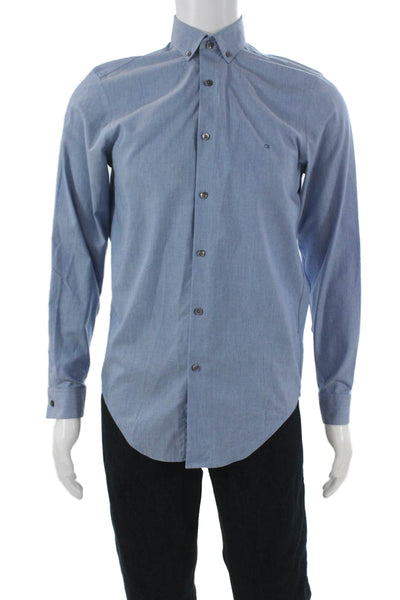 Calvin Klein Mens Button Up Collared Cotton Long Sleeve Blue Shirt Size S