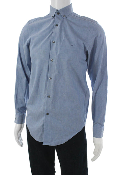 Calvin Klein Mens Button Up Collared Cotton Long Sleeve Blue Shirt Size S