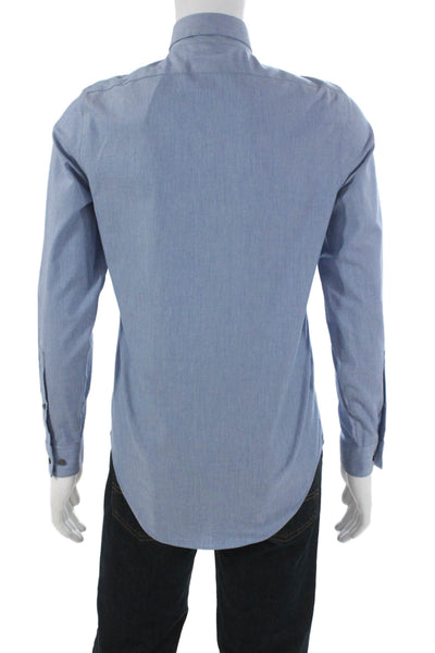 Calvin Klein Mens Button Up Collared Cotton Long Sleeve Blue Shirt Size S