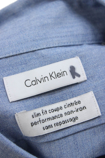 Calvin Klein Mens Button Up Collared Cotton Long Sleeve Blue Shirt Size S