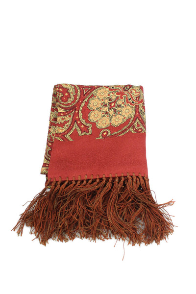 Designer Womens Silk Geometric Print Fringed Wrap Scarf Red Size 56" x 11"