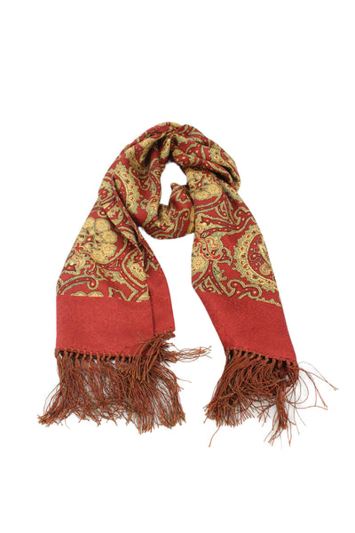 Designer Womens Silk Geometric Print Fringed Wrap Scarf Red Size 56" x 11"