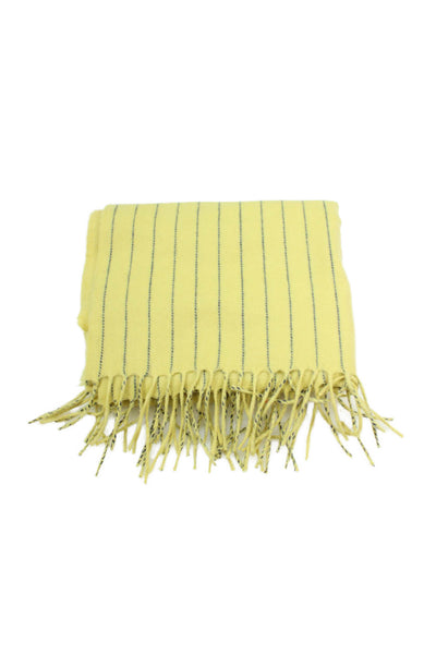 Agnona Unisex Adults Cashmere Striped Fringe Scarf Yellow Size 72" x 19"
