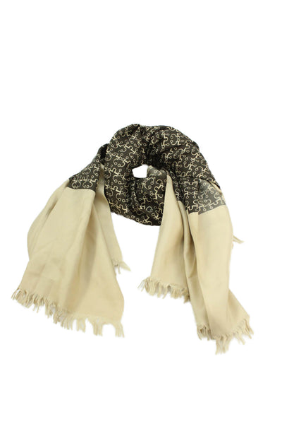 Designer Unisex Adults Geometric Color Block Print Scarf Beige Size 56" x 36"