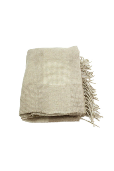 Agnona Womens Wool Checkered Print Fringed Classic Scarf Beige Size 72" x 20"