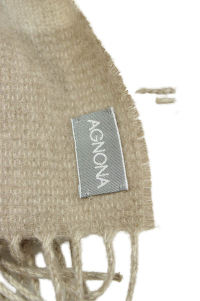 Agnona Womens Wool Checkered Print Fringed Classic Scarf Beige Size 72" x 20"