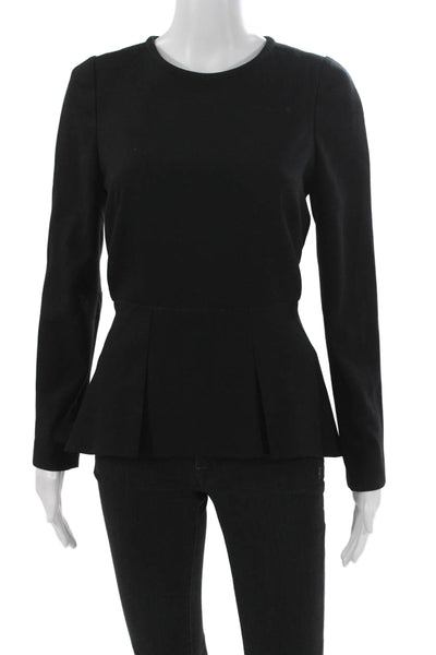 Cefinn Women Black Basic Blouse Long Sleeve Zip Round Neck Polyester Size 4