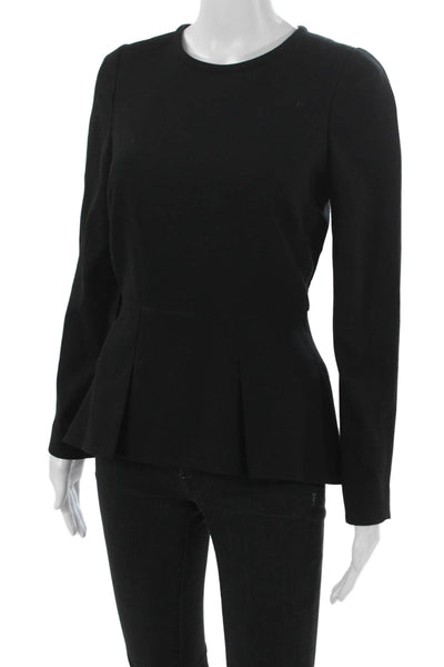 Cefinn Women Black Basic Blouse Long Sleeve Zip Round Neck Polyester Size 4