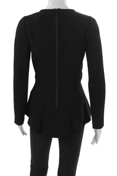 Cefinn Women Black Basic Blouse Long Sleeve Zip Round Neck Polyester Size 4