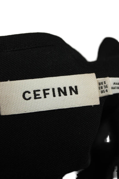 Cefinn Women Black Basic Blouse Long Sleeve Zip Round Neck Polyester Size 4