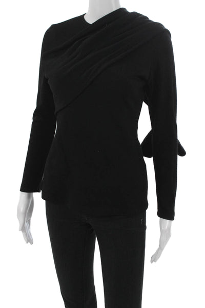 Safiyaa Women Black Wool Cowl Neck Long Sleeve Basic Blouse Size 36