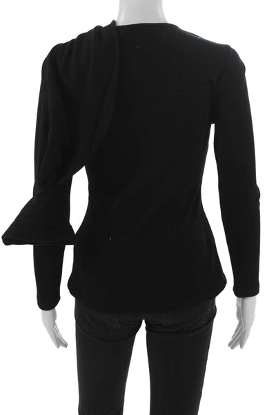 Safiyaa Women Black Wool Cowl Neck Long Sleeve Basic Blouse Size 36