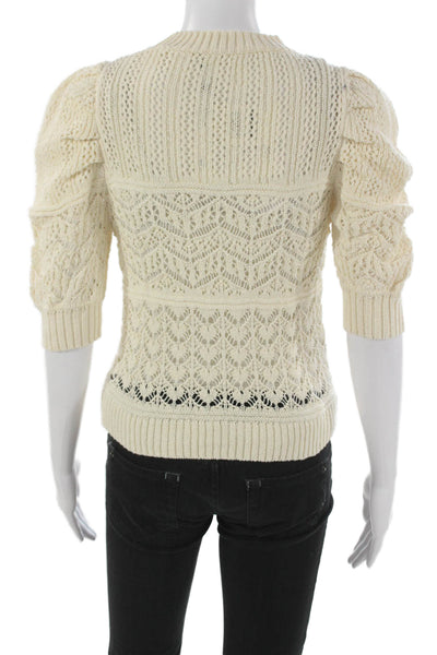 MNG Women Beige Cotton Geometric Crew Neck Pullover 3/4 Sleeve Size XS