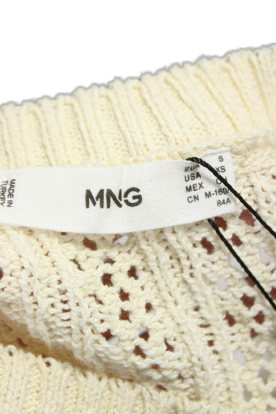 MNG Women Beige Cotton Geometric Crew Neck Pullover 3/4 Sleeve Size XS