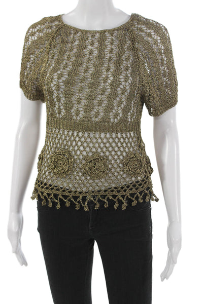 Zara Womens Basic Floral Viscose Pullover Round Neck Short Sleeve Blouse Size S