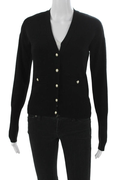 Me + Em Womens V Neck Black Wool Cardigan Long Sleeve Size XS