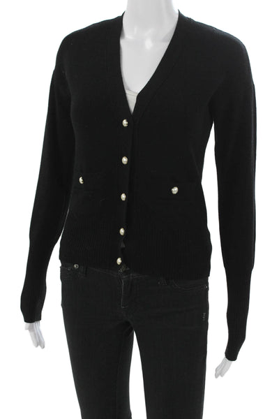 Me + Em Womens V Neck Black Wool Cardigan Long Sleeve Size XS