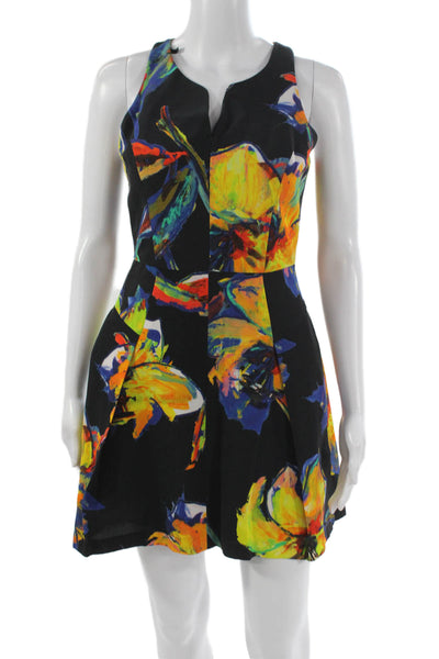 Milly Womens Fit & Flare Floral V-Neck Sleeveless Cotton Dress Size 2