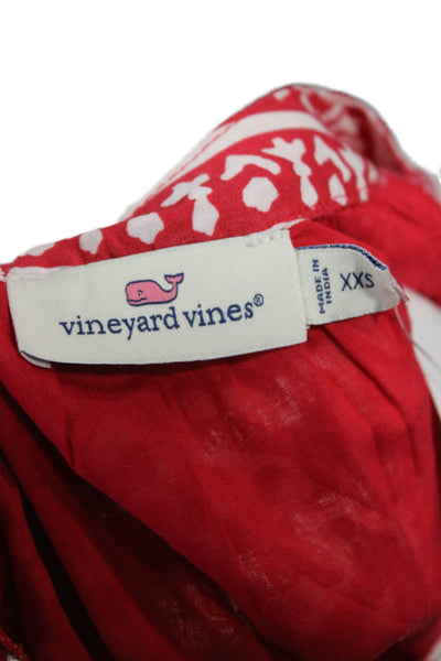 Vineyard Vines Women Shift Dress Red Geometric Cotton 3/4 Sleeve Short Size 2XS