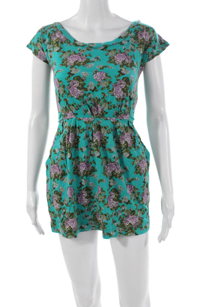 Kimchi Blue Womens T-Shirt Dress Blue Floral Scoop Neck Short Sleeve Size XS