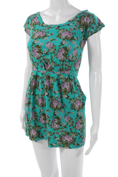 Kimchi Blue Womens T-Shirt Dress Blue Floral Scoop Neck Short Sleeve Size XS