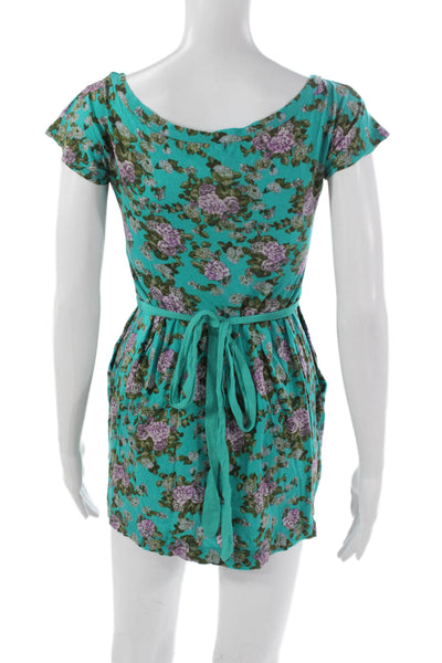 Kimchi Blue Womens T-Shirt Dress Blue Floral Scoop Neck Short Sleeve Size XS
