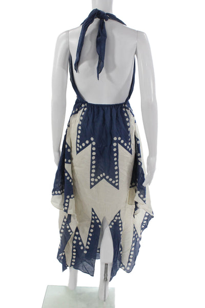 Johanna Ortiz Womens Blue Cotton Polka Dot Halter Sleeveless Maxi Dress Size 4
