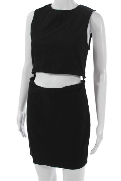 Lucca Women Bodycon Dress Black Rayon Sleeveless Round Neck Short Size L