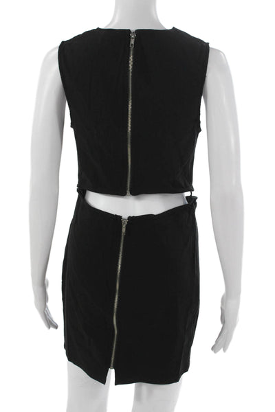 Lucca Women Bodycon Dress Black Rayon Sleeveless Round Neck Short Size L