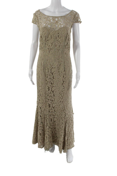 Monique Lhuillier Womens Mermaid Beige Boatneck Zip Dress Size 8