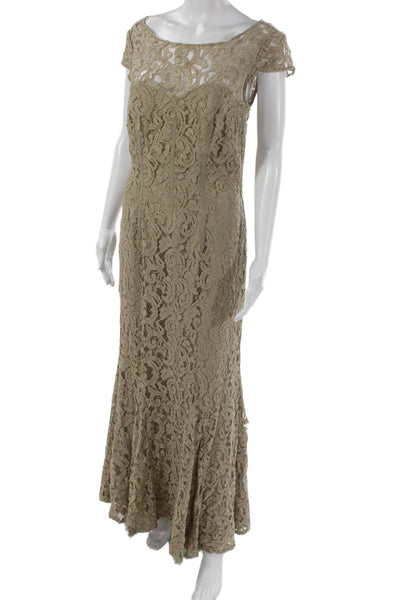 Monique Lhuillier Womens Mermaid Beige Boatneck Zip Dress Size 8