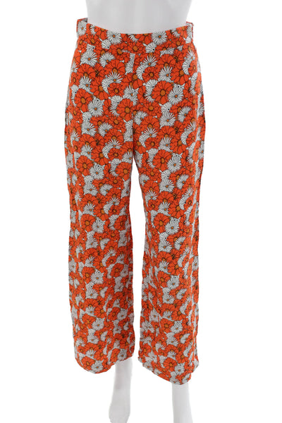 Topshop Women Orange Floral Viscose Pants Zip Inseam 27 Size 2