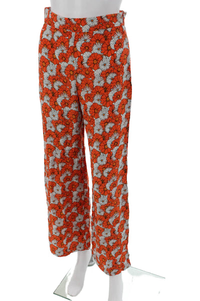 Topshop Women Orange Floral Viscose Pants Zip Inseam 27 Size 2