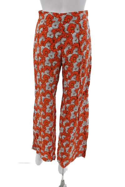 Topshop Women Orange Floral Viscose Pants Zip Inseam 27 Size 2