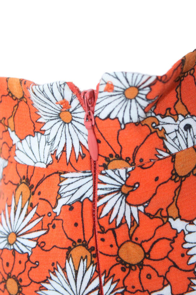 Topshop Women Orange Floral Viscose Pants Zip Inseam 27 Size 2