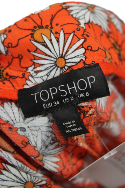 Topshop Women Orange Floral Viscose Pants Zip Inseam 27 Size 2