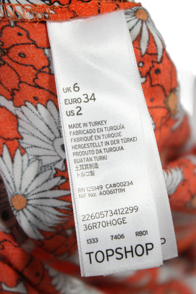 Topshop Women Orange Floral Viscose Pants Zip Inseam 27 Size 2