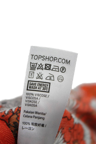 Topshop Women Orange Floral Viscose Pants Zip Inseam 27 Size 2