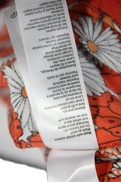 Topshop Women Orange Floral Viscose Pants Zip Inseam 27 Size 2