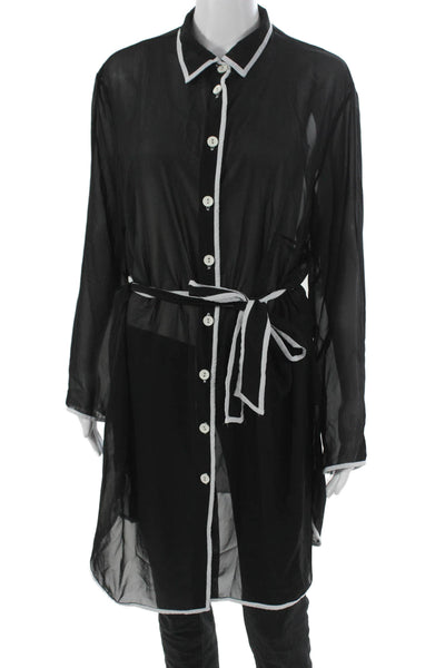 Gottex Womens Black Collared Long Sleeve Tunic Cover Up Polyester Size L