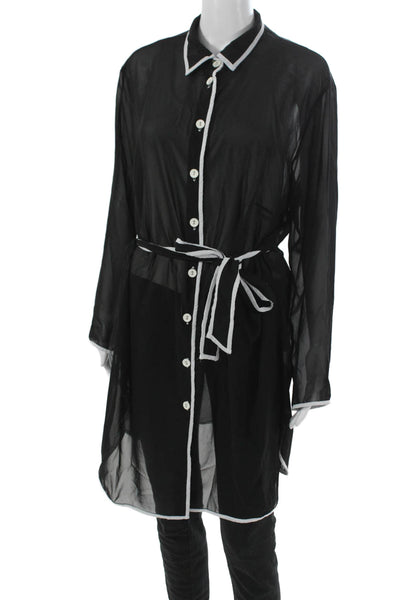Gottex Womens Black Collared Long Sleeve Tunic Cover Up Polyester Size L