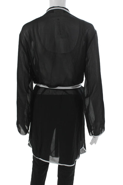Gottex Womens Black Collared Long Sleeve Tunic Cover Up Polyester Size L