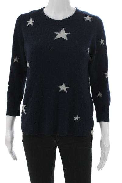 J Crew Womens Cashmere Geometric Crewneck Pullover Sweater Blue Size S