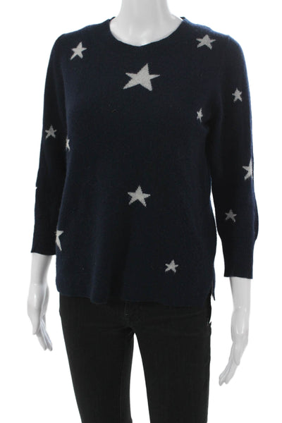 J Crew Womens Cashmere Geometric Crewneck Pullover Sweater Blue Size S