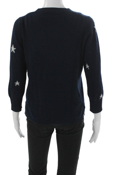 J Crew Womens Cashmere Geometric Crewneck Pullover Sweater Blue Size S
