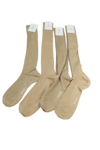 Turnbull & Asser Womens Ribbed Knit Knee High Socks Light Khaki Set of 14