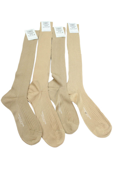 Turnbull & Asser Womens Ribbed Knit Knee High Socks Light Khaki Set of 14