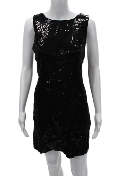 Alice + Olivia Women Bodycon Dress Black Viscose Boat Neck Sleeveless Size S