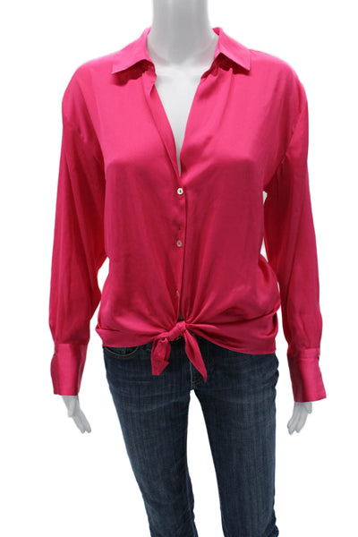 Zara Womens Basic Collared Button Polyester Blouse Pink Long Sleeve Size M
