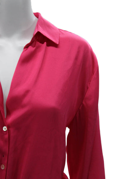 Zara Womens Basic Collared Button Polyester Blouse Pink Long Sleeve Size M